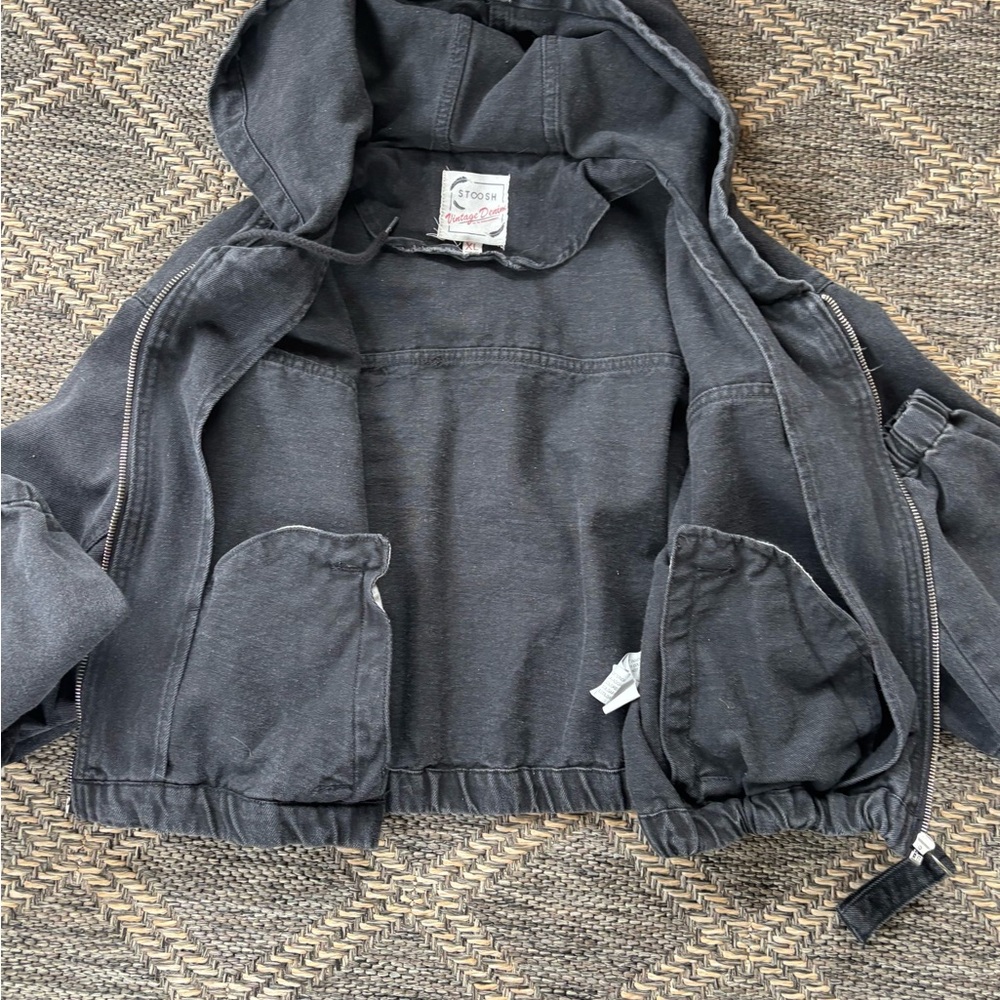 Stoosh Vintage Denim Black Hooded Zip-Up Jacket XL - Picture 3 of 9